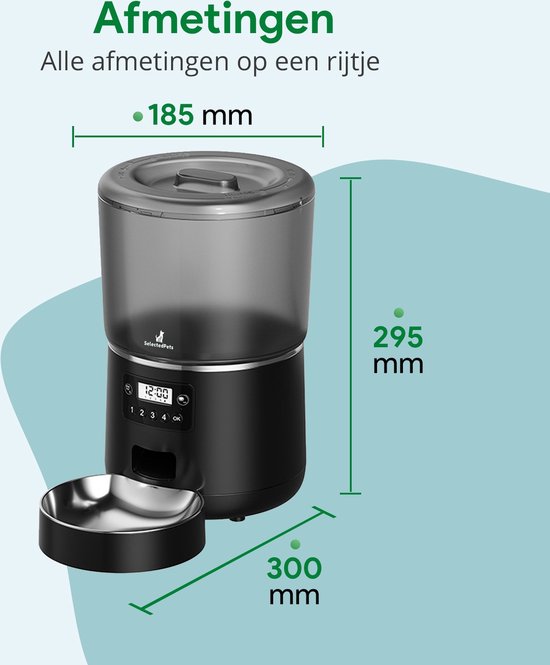 SelectedPets Automatische voerbak kat en hond 4L - Voerautomaat kat - Zwart - Inclusief Nederlandse Handleiding