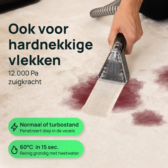 Skrub 4 in 1 Compacte Tapijtreiniger met Heet water - Verwarmbaar tot 60°C - Vlekkenreiniger - 4 Opzetstukken - 1200 Watt - Bankreiniger machine