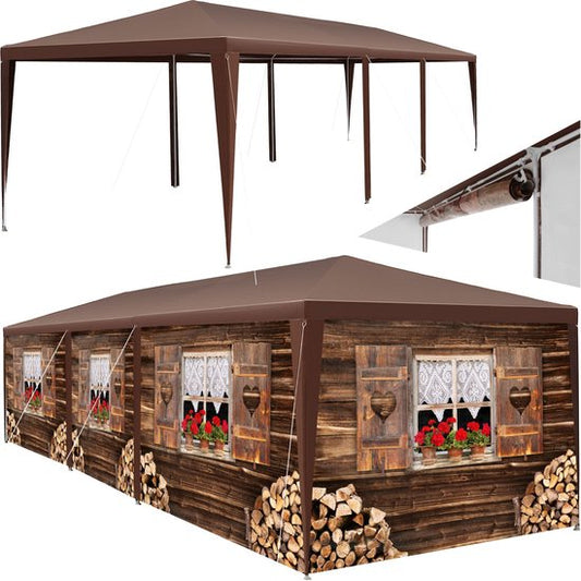 tectake® Tuin- of festivalpaviljoen - Feesttent - Almhut-design - Met 6 zijpanelen - Eenvoudig op te zetten partytent voor terras - Evenemententent - 3x9 m