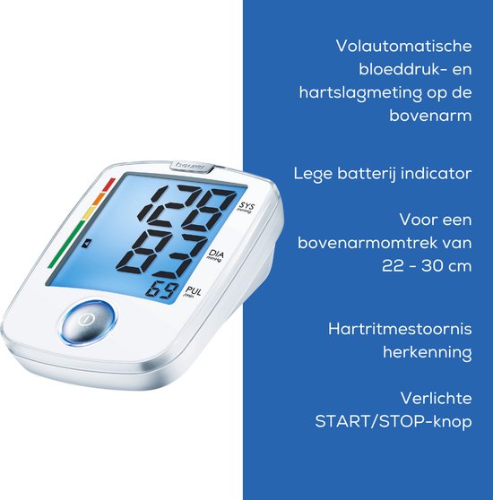 Beurer BM 44 Basic XL Bloeddrukmeter bovenarm - Aanbevolen door de Hartstichting - XL verlicht display - Manchet 22-30 cm - Klinisch gevalideerd - HealthManager Pro app - Onregelmatige hartslag