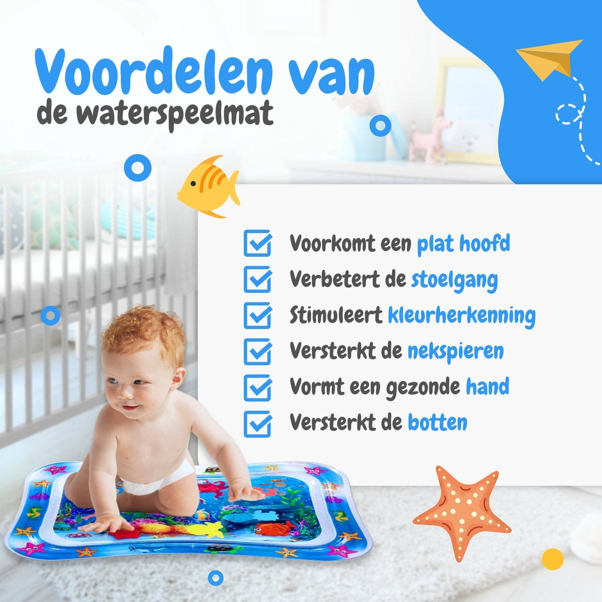 AyeKids Waterspeelmat - Watermat - Speelkleed - Opblaasbaar - Watermat Baby - Blauw