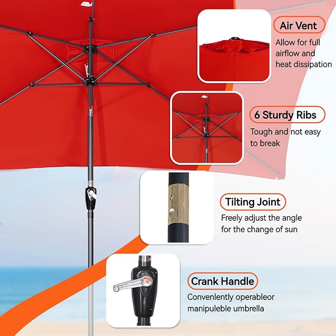 Angel Living Tuinparasol - 2 x 3 m - Aluminium - Kantelbaar - Rood