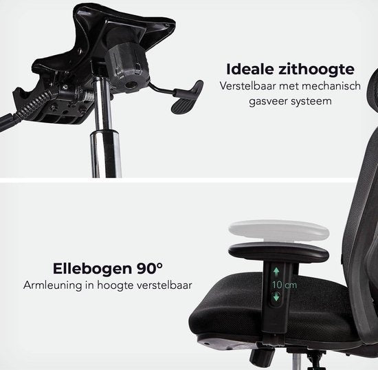 LifeGoods Ergonomische Bureaustoel - Office Chair - Volwassenen - Verstelbaar - Hoofdsteun - Zwart/Chroom