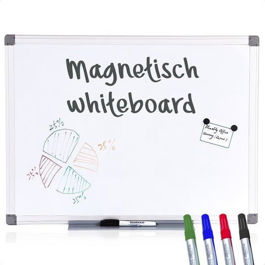 Goliving Whiteboard met Stiften - 60 x 90 cm - Magnetisch bord - Weekplanner - Schoolbord - Emaille Magneetbord