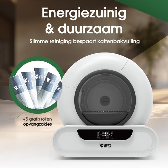 Vivex® Automatische Kattenbak – Zelfreinigende Kattenbak Inclusief App – 75L - incl Matje en 5 Rollen opvangzakjes - XXL