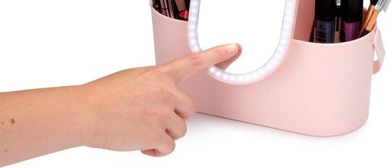 Touch Of Beauty Make Up Organizer met LED Spiegel - Reis Beautycase - 24,1 x 10,4 x 11,7CM - Verstelbaar LED-Licht - Incl. USB-Oplaadkabel - Kunststof - Roze