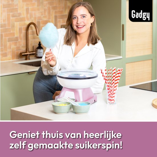 Gadgy Suikerspinmachine Retro Roze, met 10 Stokjes en Maatlepel - Suikerspinmakers - Snoep - Kinderfeestje - Suikerspin Suiker - Cotton Candy