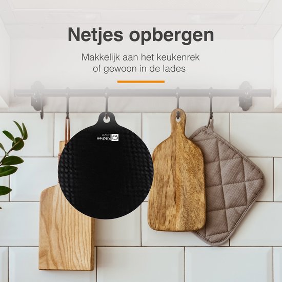 KitchenLove Inductie Beschermer - Mat Rond - 4 Stuks 3 Maten - Panbeschermer Matjes - Hittebestendig tot 240°C - Zwart