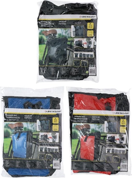Dunlop 4-in-1 Fietsrugtas Waterdicht - Fietstas Rugzak - 16 L - Handtas of Schoudertas - Zwart/ Rood/ Blauw