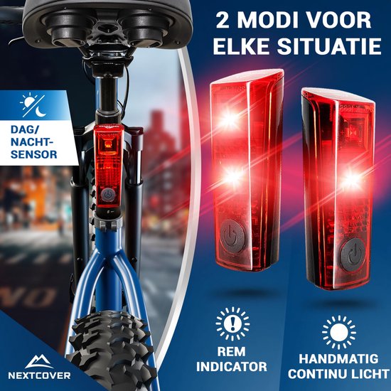 NEXTCOVER® Fietslampjes LED Set 80 Lux Pro - Wit en Rood met "LightSense" sensor schakelaar inbouw en 11u batterijduur - USB oplaadbaar & waterdicht - StVZO (Duitsland) approved- LED fietslicht voor fietslamp & fietsachterlicht, fietsverlichting