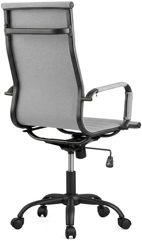 Feel Furniture - Luxe Bureaustoel - Hoge Rugleuning - Lichtgrijs met Mat Zwart Frame