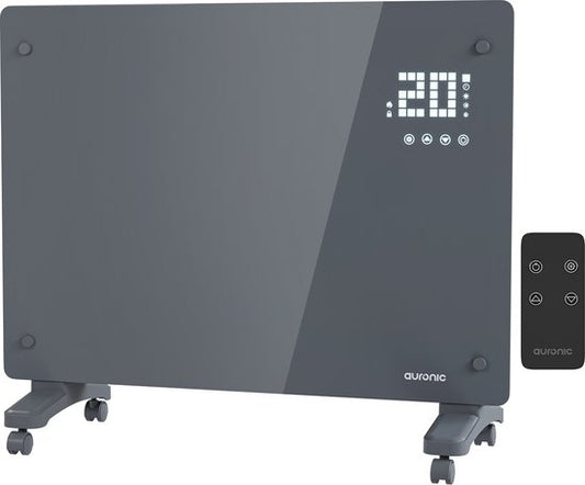 Auronic Elektrische Kachel – Convectorkachel met Thermostaat en Afstandsbediening - Glazen Paneelverwarming - 1500W Heater - Grijs