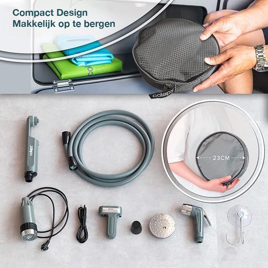 Colapz oplaadbare campingdouche met batterij, draagbare buitendouche voor honden, auto en camper, inclusief draagtas, campergadgets