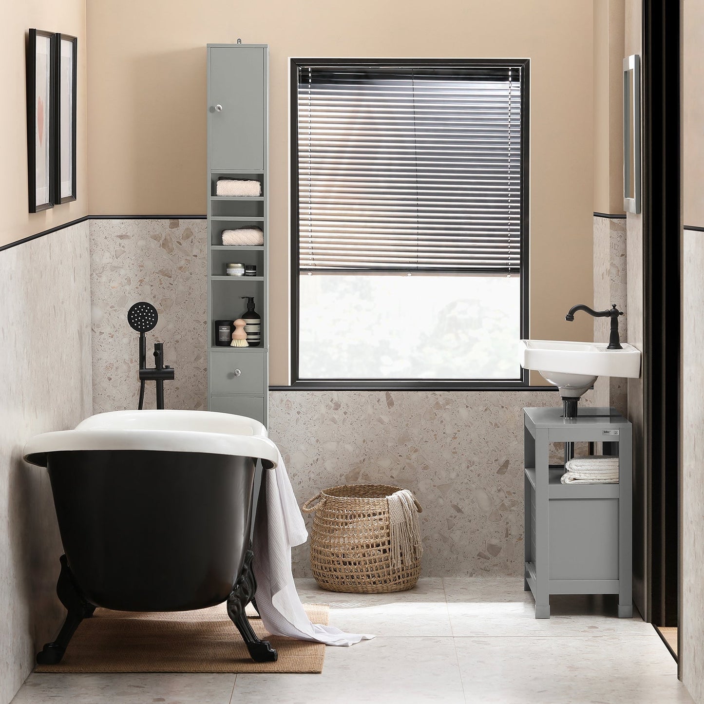 SoBuy Badkamer Kolomkast - Slank - 20 x 20 x 180 cm - Grijs