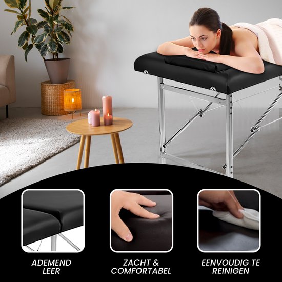 Fitby Massagetafel - Massagetafel Inklapbaar - Behandeltafel - 200kg Draagvermogen Verstelbare Hoogte (60-80 cm) – 180x60 cm - Zwart