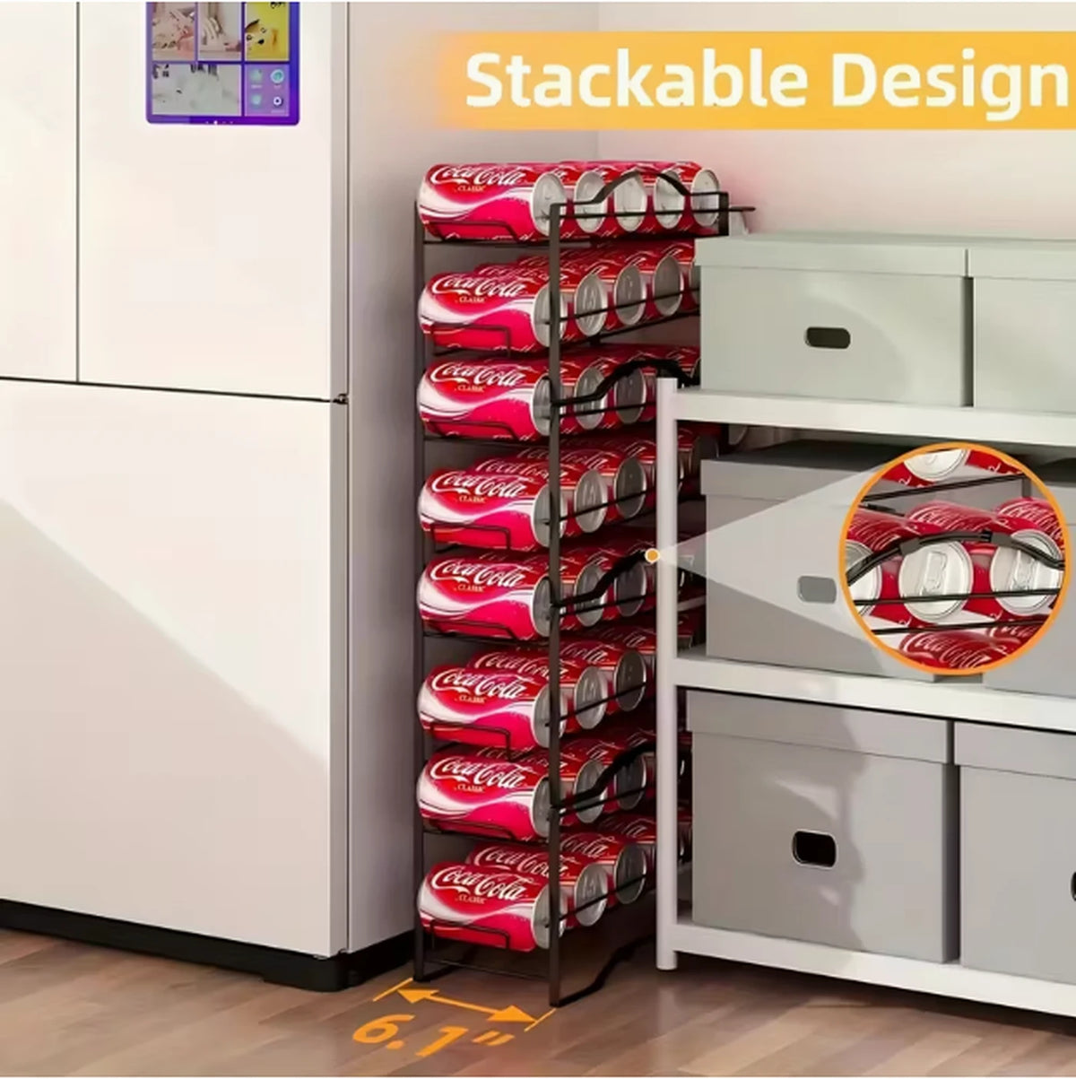 SRD Zwart Cola Rek 2-delige Set - IJzer - Keuken Organizer - Voor Blikjes en Voorraad