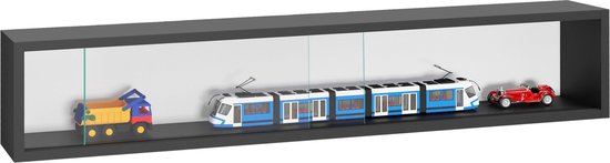 VVD - Vitrinekastje staande hangende wandvitrine - schuifdeuren - 95 x 18 x 12 cm - Zwart