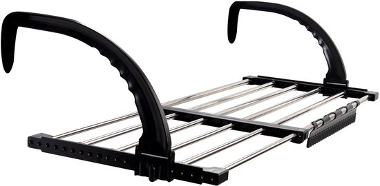 Duna Uitschuifbaar Hangdroogrek – 5 Meter Drooglengte – Voor Deur, Balkon, Radiator of Trapleuning – Met Inklapbare Haakjes en Sokkenrekje – Ruimtebesparend Wanddroogrek