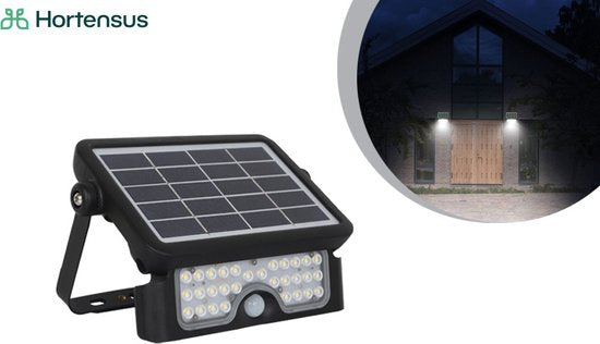 Hortensus Zwarte Schijnwerper op zonne-energie met bewegingssensor - 5W - 3x16x22cm
