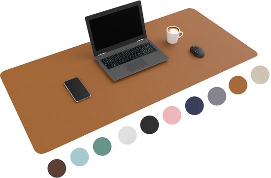 WURK Professionele Bureau Onderlegger Kunstleer – Bureau Organizer – Bureaumat – Bureau Accessoires – Muismat XXL– Inclusief Kabel Clip – 120x60 – Cognac Bruin