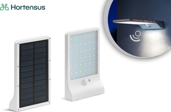 Hortensus Wandlamp Buiten - Zonne-energie - Bewegingssensor - 18 x 11 x 3 cm - Wit