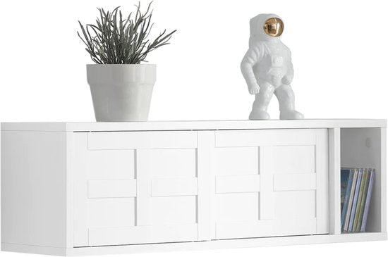 SoBuy Wandkast - Wandgarderobe - Met Schuifdeuren En Vak - Ganggarderobe - Wandrek - Wit - MDF - 20 x 75 x 23 cm
