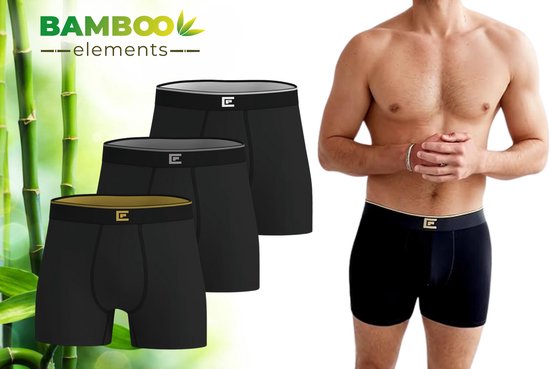 Bamboo Elements Boxershorts - 3 Stuks - Zwart - maat L