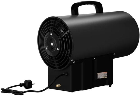 Juskys – Gasheteluchtkanon – 10 kW – Voorzien Van Piezo-Ontsteking En Inclusief Gasregelaar - Met Slang – Zwart Staal - Kunststof