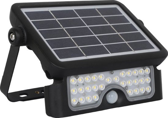 Hortensus Zwarte Schijnwerper op zonne-energie met bewegingssensor - 5W - 3x16x22cm
