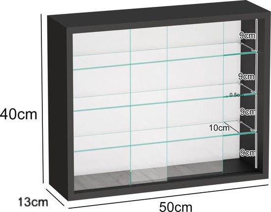 VVD Vitrinekastje staande hangende wandvitrine - schuifdeuren - 50 x 40 x 13 cm