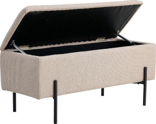 House Nordic Bankje Watford Bouclé met Opslag - Beige - 95x36,5x46cm