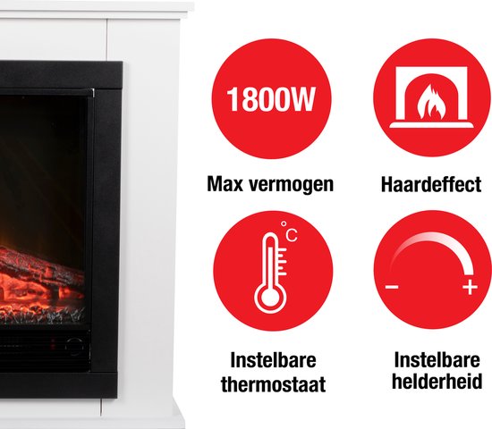 Classic Fire Elektrische Sfeerwarming - 1800W - LED Vlammen - 70 x 22 x 71 cm - Wit