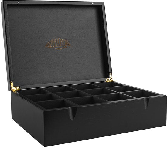 Nimma Theedoos - 12 Vaks - Theedoos Zwart - Magneetsluiting - Thee Doos - Theedoos Losse Thee - Zwart