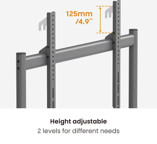 VDD Gaming – TV Standaard Verrijdbaar – Voor 50 Tot 86 Inch & Maximaal 120 kg Belastbaar – Voorzien Van Geremde Zwenkwielen En Extra Opbergplank – Voor Kantoren Scholen En Beurzen – Zwart Staal