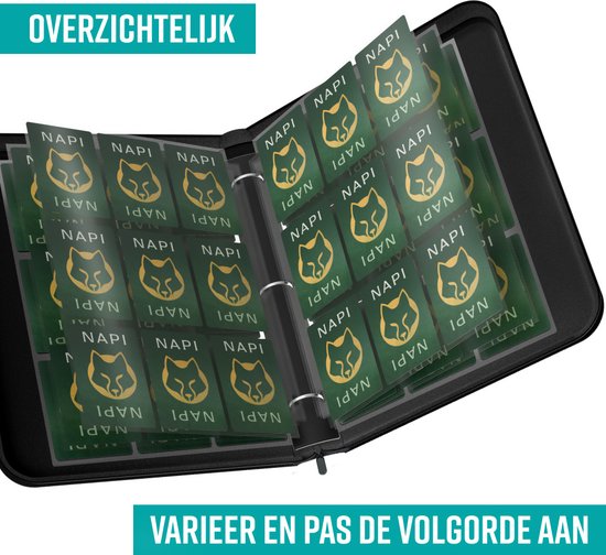 NAPI Verzamelmap voor 900 Kaarten - 9 Pocket - Kunstleer - Ritssluiting - 50 Pagina's - A4 Formaat - Rood/Wit