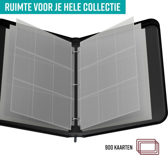 NAPI Verzamelmap voor 900 Kaarten - 9 Pocket - Kunstleer - Ritssluiting - 50 Pagina's - A4 Formaat - Rood/Wit