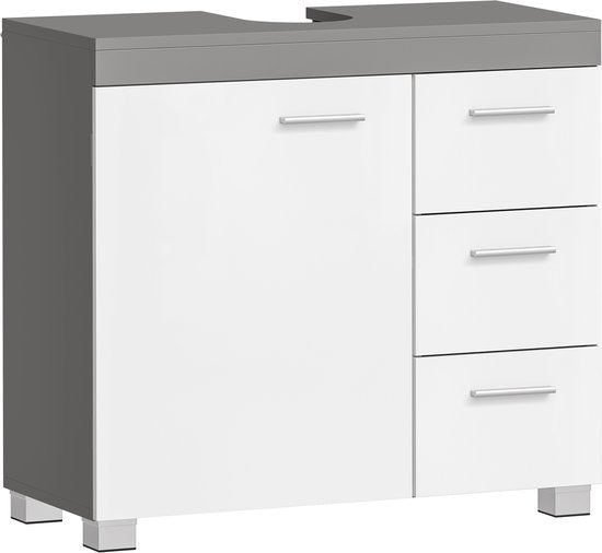 EUGAD wastafelonderkast - badkamerkast met 3 lades en 2 vakken - verstelbare plank - wit grijs - 60 x 60 x 30 cm