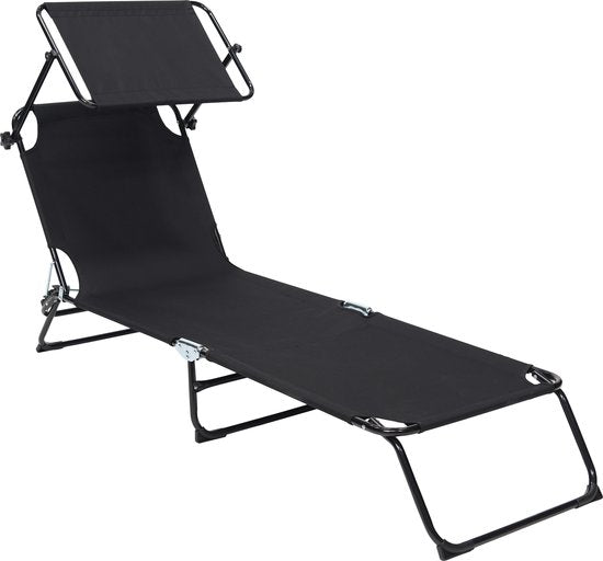 Infinity Goods Ligbed – Inklapbaar & Met Zonnescherm – max. 120 kg – 188 x 57 x 28 cm – Zwart