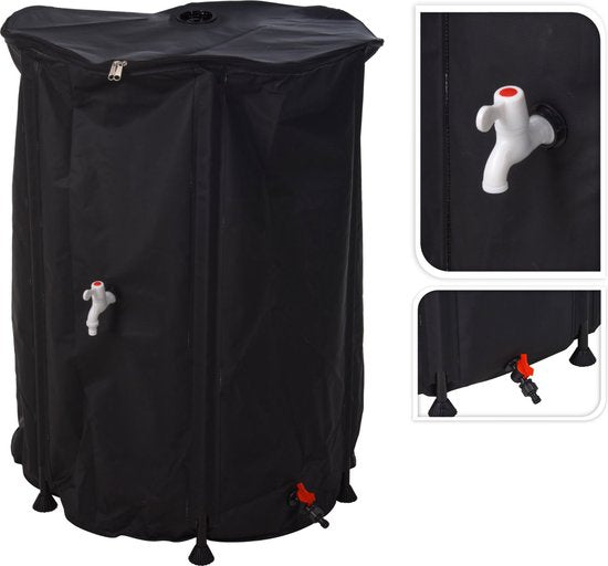 Koopman – Opvouwbare Regenton Met Kraan – 500 Liter – Voorzien Van Filter En Overstortventiel En Corrosiebestendig PVC – Voor Tuinonderhoud En Waterbesparing – Zwart Kunststof