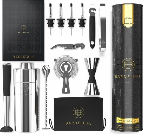 BarDeluxe® Cocktail Set - 12-Delig - Cocktail Shaker Set (750ml) - Luxe Cadeauverpakking - Inclusief Nederlandstalig Receptenboek
