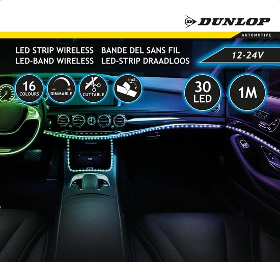 Dunlop LED-Strip – 1 Meter – 30 LED’s – 16 Kleuren – Dimbaar – Met Afstandsbediening – 12V/24V