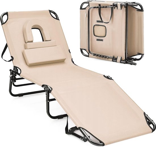 Coast Ligstoel met Gezichtsgat - Inklapbaar - 5 Voudig Verstelbaar - Beige