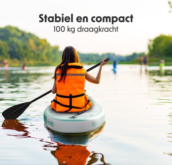 LifeGoods SUP Board - Allround Compact - 100 KG Draagkracht - Opblaasbaar - Compleet SUP pakket - Pastelgroen