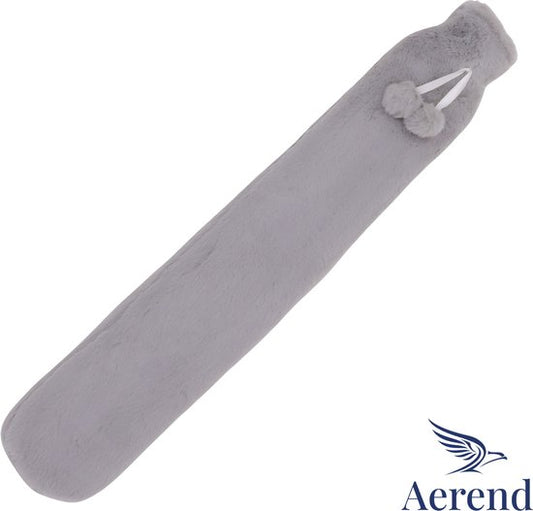 Aerend warmtekussen - Extra Lange kruik met hoes – Warmwaterkruik met Fleece Hoes – 2,5 Liter – Verlicht Nek, Schouder & Buikpijn – Beige