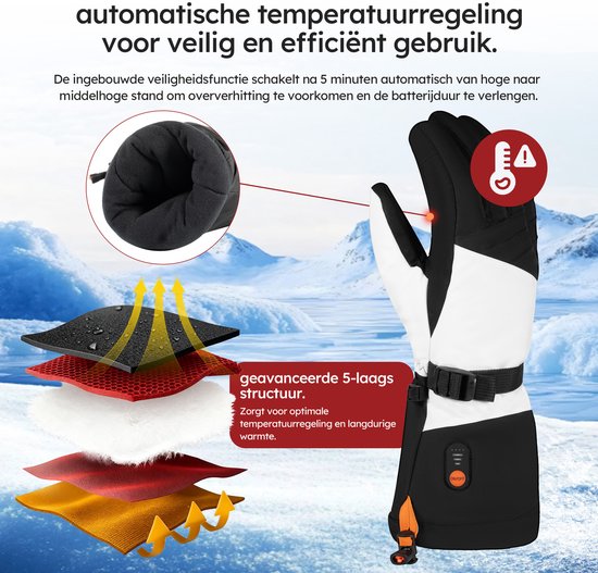 Saaf Verwarmde Handschoenen Wit - 3 Warmtestanden - 68°C - Inclusief 2x 2700mAh Powerbanks - Maat S