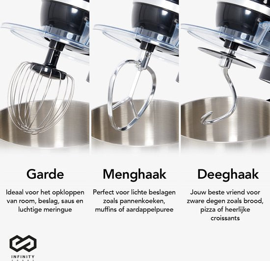 Infinity Goods Keukenmachine - Keukenmixer - 5L RVS Mengkom - Keukenrobot - Foodprocessor - Incl. Accessoires - 1000W - Zwart