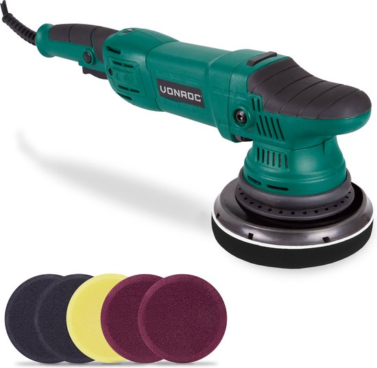 VONROC – Excentrische Poetsmachine Dual Action – 1050 W & 150 mm – Voorzien Van Soft Start En Constant Speed Electronics – Voor Auto En Boot – Zwart En Blauw Kunststof