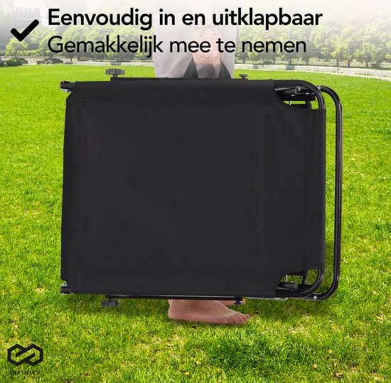Infinity Goods Ligbed – Inklapbaar & Met Zonnescherm – max. 120 kg – 188 x 57 x 28 cm – Zwart