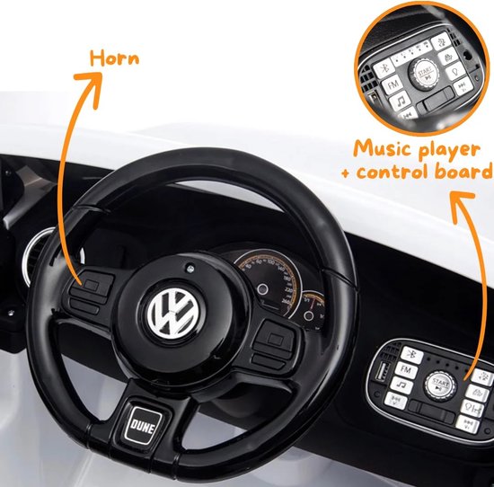 Coast 12V kinderauto met 2,4 g afstandsbediening met muziek en LED -lichten wit 115 x 67 x 57 cm wit