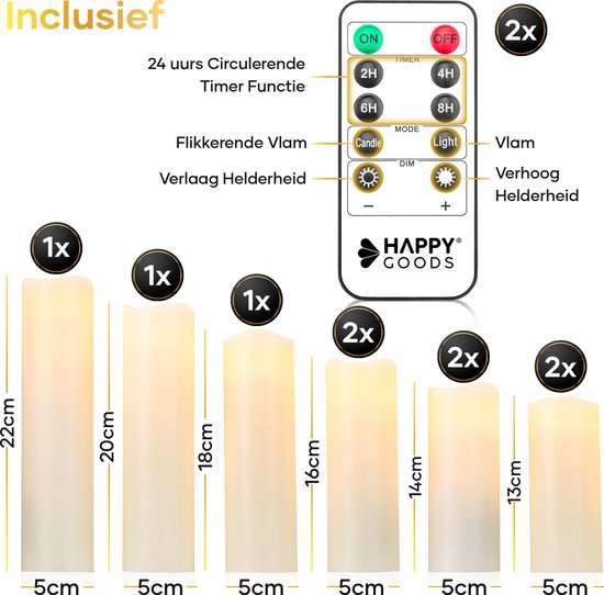 Happy Goods® - 9 delige Led kaarsen set - ECHTE WAX - 2 afstandsbedieningen – bewegende vlam